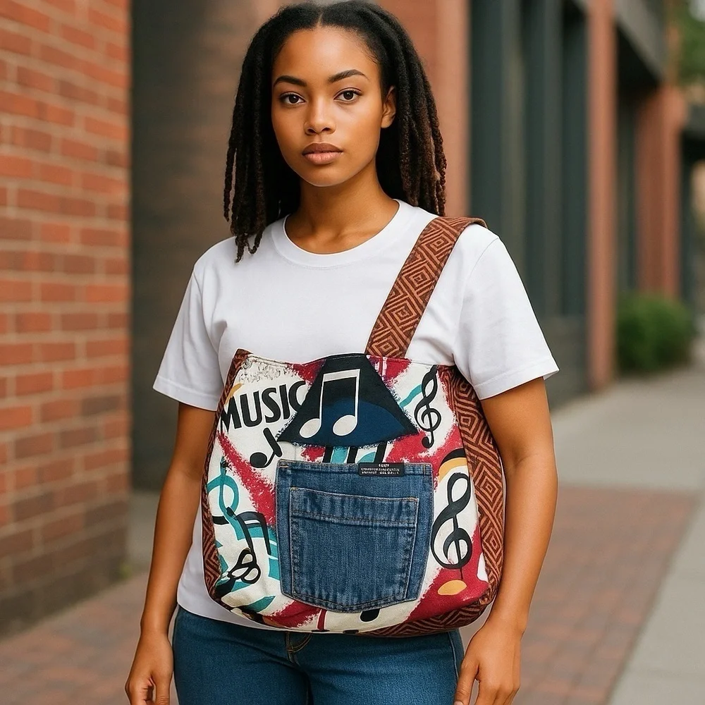 Reversible Embroidered Denim Tote Bag